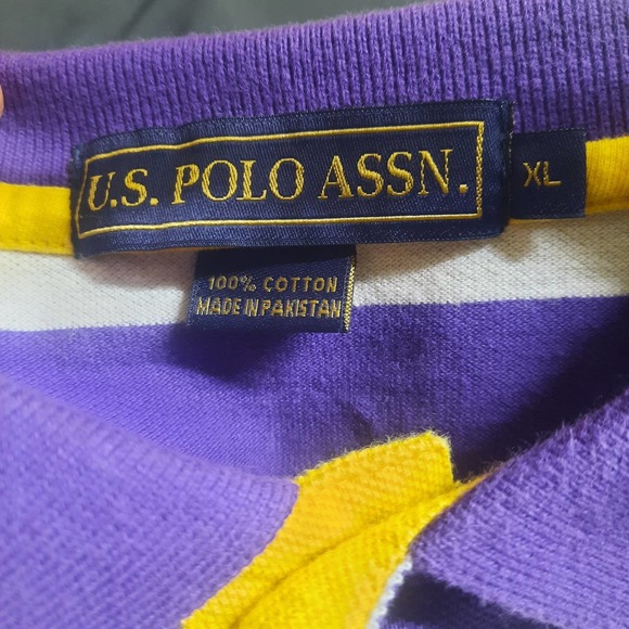 US POLO ASSN Purple White Stripe Rugby short sleeve top XL - Picture 5 of 5